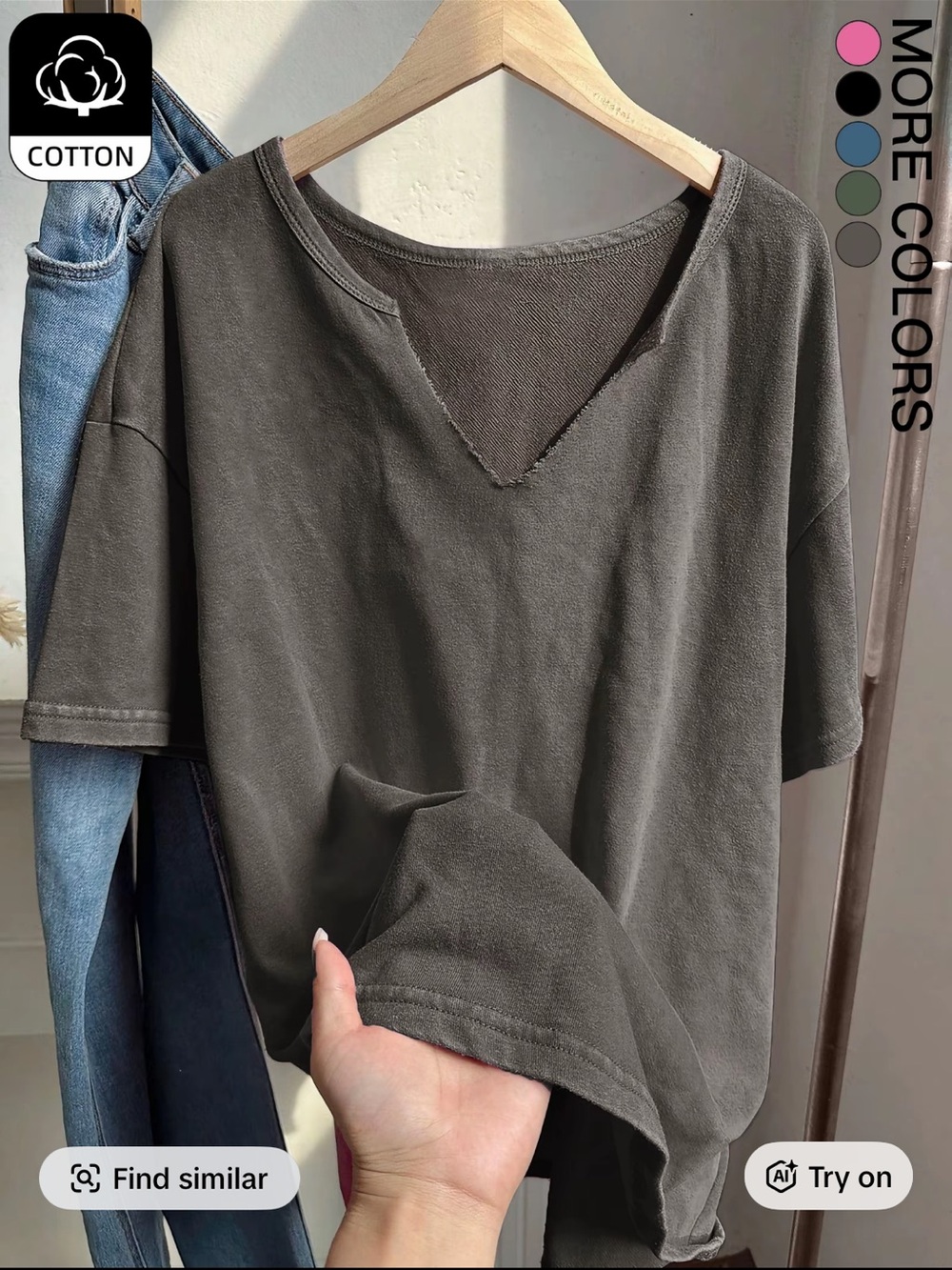 Casual V-Neck Boxy Tee - Olive Green